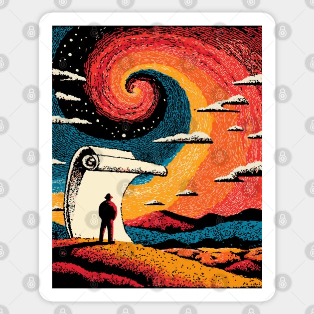 Unrolling the Night - The Cosmic Storyteller Sticker by TuncGK